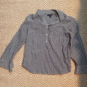 Navy and White Patterned Blouse